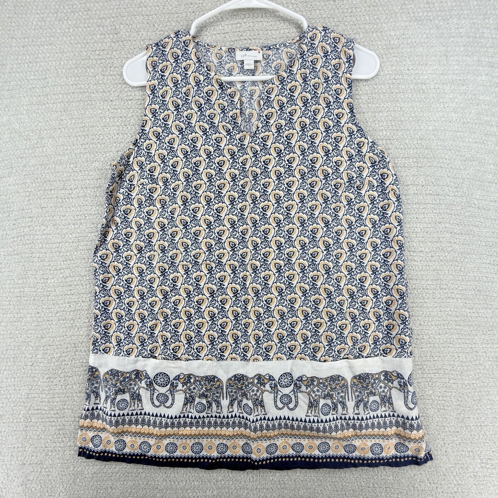 J Jill Love‎ Linen Tank Top Womens S 100% Linen Elephant Border Print Boho